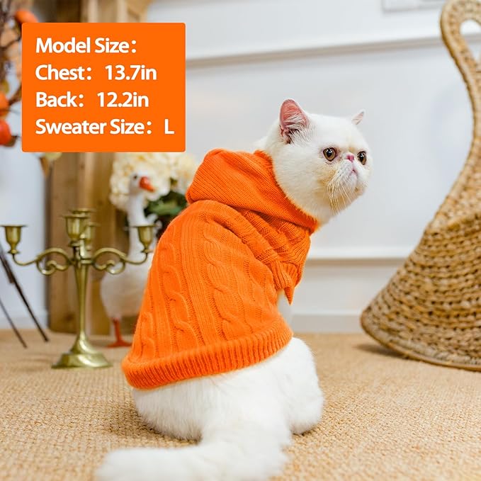 PUPTECK Winter Dog Cat Sweater Coat - Soft Cold Weather Clothes Knitwear for Kitties & Small Dogs Indoor Outdoor Walking Warm, Knitted Classic for Doggies Kitties Girls Boys, Orange S
