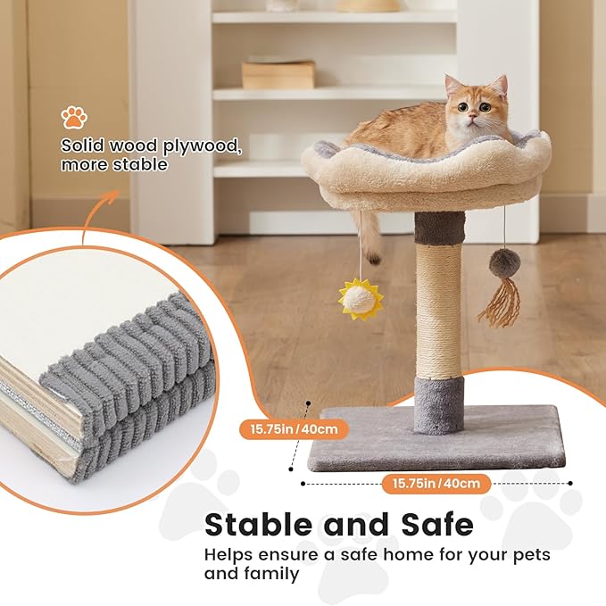 Gardner Pet 20" Cat Tree, Solid Wood Small Cat Tree, Compact Cat Tower Perch for Kittens (Grey, Circle)