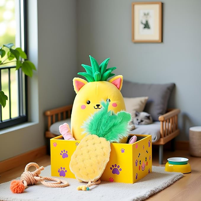 BWESOO Pineapple Shape Cat Chew Toy - Catnip Molar Toys Teeth Cleaning Toy Pet Bite Resistant Pet Supplies,Fun Toy for Exercise Interactive Plush Playing Toy for Cat Kitten Yellow