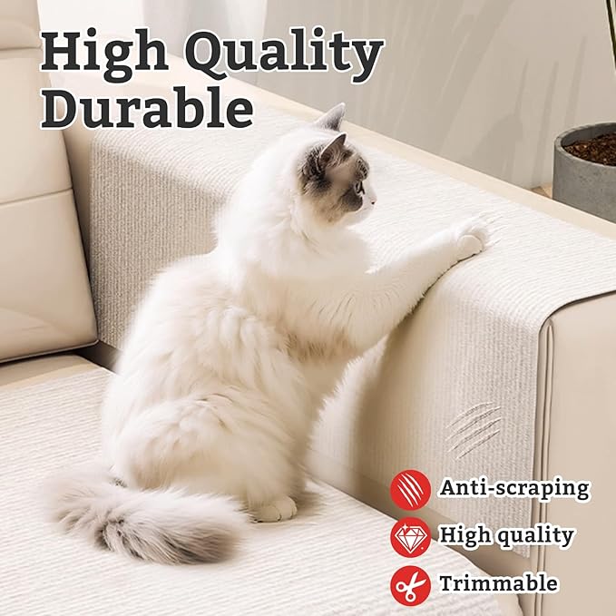 Cat Scratch Furniture Protector,Trimmable Self-Adhesive Cat Scratch Pad,DIY Wall Climbing Cat Scratcher Couch Protector from Cat Claws Scratching Mat Indoor 78.7x11.8in(Beige)