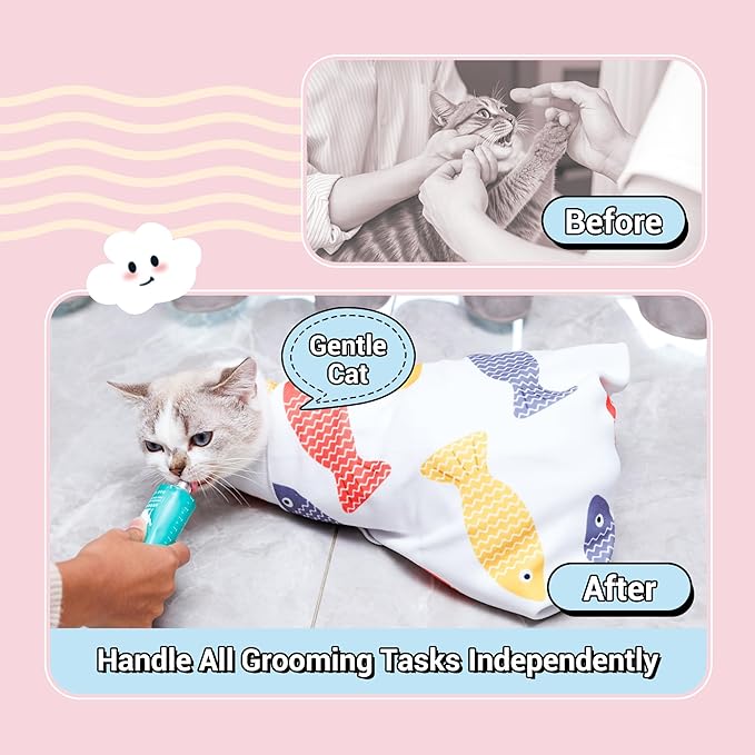 35.5" Extra Large Cat Wrap for Cutting Nails, Self-Stick Grooming Wrap for Adult Cats & Small Dog, Anti-Scratch Restraint Calming Cloth for Medicine, Cat Swaddle Cloth Grooming Supplies