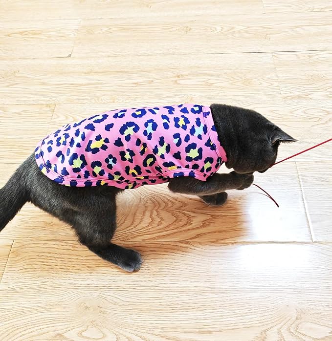 PET SHOW 4 Pack Paw Bone Printed Dog Clothes Shirts Soft Vest Lightweight Sleeveless Cats Doggies T-Shirts Puppies Tank Top Tee for Small Medium Dogs White Black Pink Blue (Small, Pink for Girls)