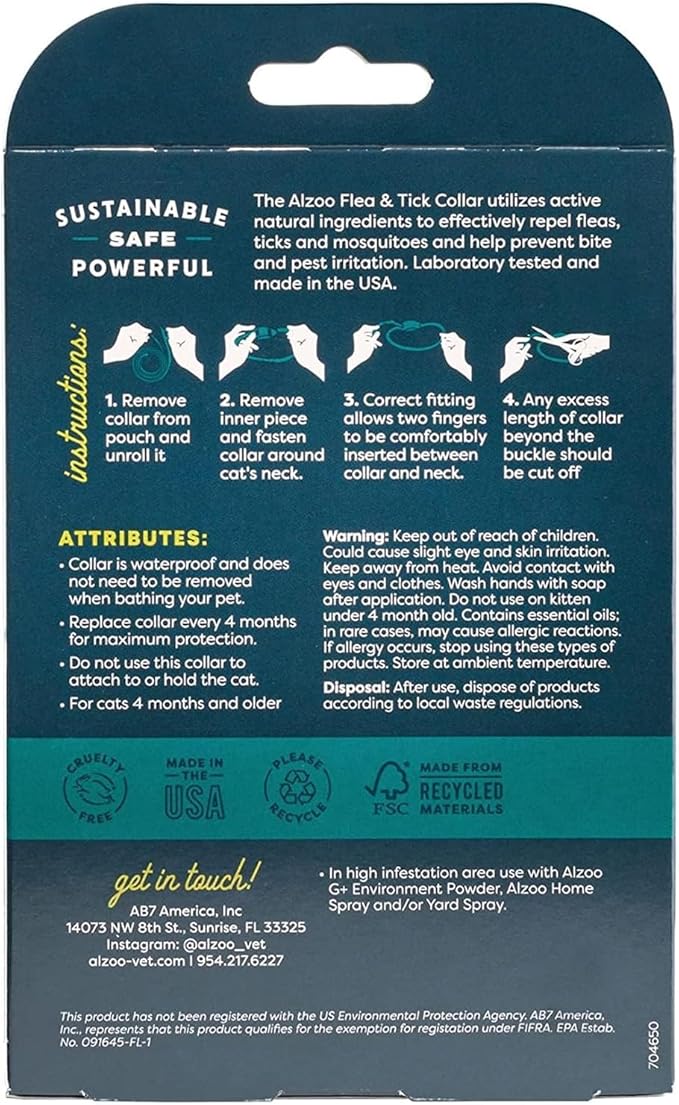 ALZOO Flea & Tick Cat Collar, Helps Repel Fleas, Ticks & Mosquitoes, Plant-Based Active Ingredients, Phthalates and PVC Free, Up to 8 Months Protection, Pack of 3