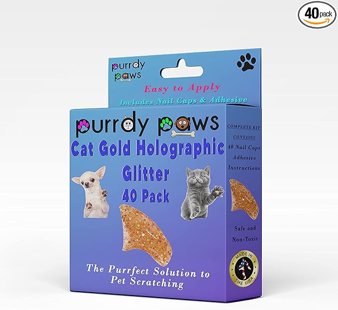 40 Pack Soft Nail Caps for Cat Claws Gold Holographic Glitter Large