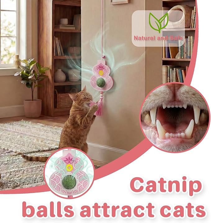 Suction Cup Cat Toy for Indoor Cats, Hanging Self Play Cat Toy with Bell and Catnip Teaser, Window Mounted Interactive Cat Toy for Boredom Relief Exercise Training Pet Enrichment Activity Toy