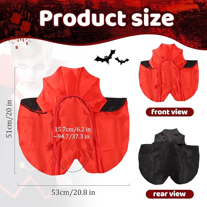 Pet Vampire Cape Costume for Cats and Small Dogs, Funny Adjustable Pet Cloak Apparel for Halloween, Birthday, Photoshoot, Cosplay Dress Up Accessories