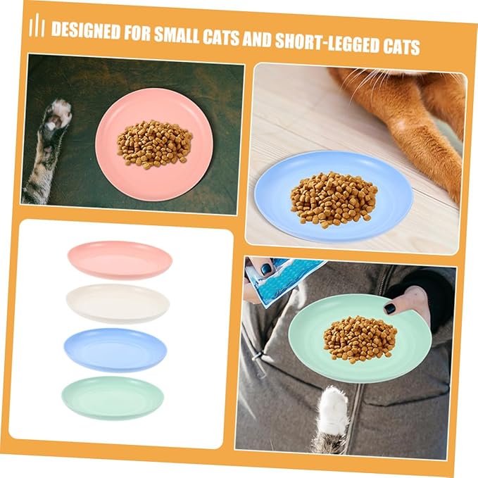 Amosfun 4pcs Shallow Cat Bowls Set, Sturdy Pet Food Plates 20cm, Wide Flat Round Dishes for Small and Short-Legged Cats, Multi-Color Feeding and Watering Supplies