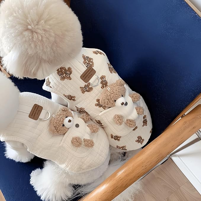 Cute Pet Apparel Plush Bear Pattern Cartoon Dog Clothes All Season Sleeveless Puppy Kitten Pullover Soft Skin-Friendly (White2, L (7.7-11lbs))