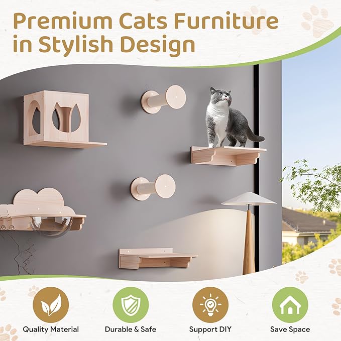 Cat Wall Furniture 11.8 Inch Cat Wall Steps for Wall Mounted Cat Wall Floating Ladder Cat Stairs for Scratching Wooden Cat Climbing Shelves with Hemp Rope for Indoor Cats or Kitty, 2 Pcs