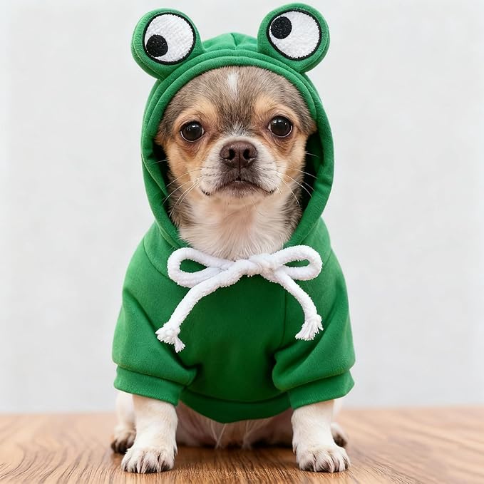 Pet Clothing Dog Transformation Frog Hoodie Autumn and Winter Warm Small Large Dog Method Dou Cat Bullfighting Clothes (Frog,XS)