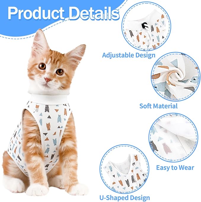 Coppthinktu Cat Recovery Suit Female, Breathable Cat Onesie After Surgery Female for Abdominal Wounds or Skin Diseases, Surgery Recovery Suit Kitten Surgical Onesie After Spay Wear Anti Licking