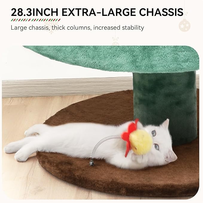 DWVO Christmas Cat Houses for Indoor Cats, Christmas Cat Tree Tower with 2 Cozy Houses, Kitty Furniture with Teaser Plaything for Christmas Decoration