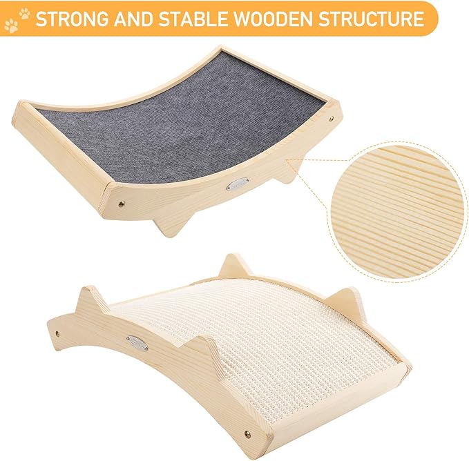 Double-Sided Sisal Cat Scratcher, Cat Scratchers for Indoor Cats with Natural Sisal + Carpet Cloth, Durable Solid Wooden Structure Scratch Pad, 16.5 x 10.8in