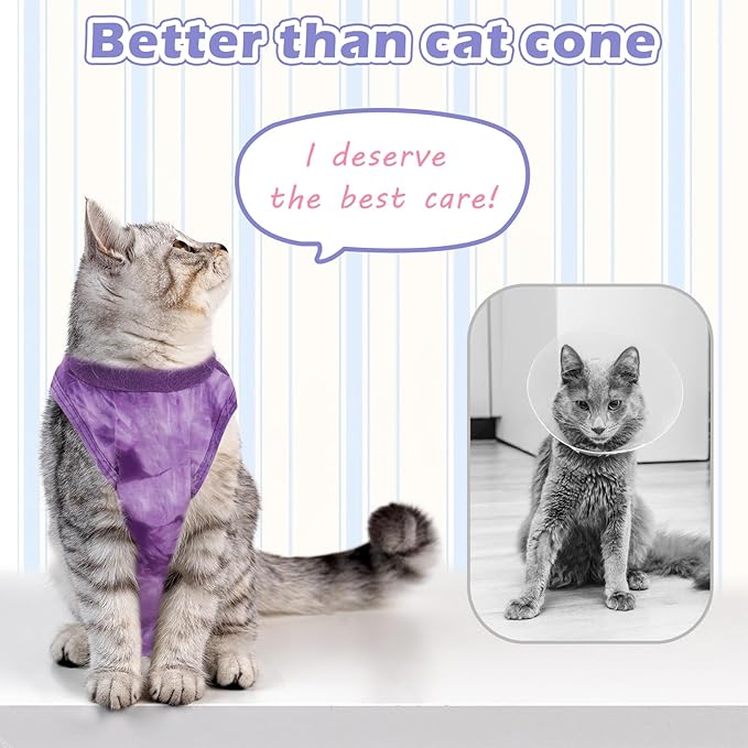 2Pack Cat Surgery Recovery Suit Female,Cat Onesie for Cat After Surgery Female,Kitten Spay Surgical Recovery Suit Stop Licking Abdominal Wound,Pink&Purple L