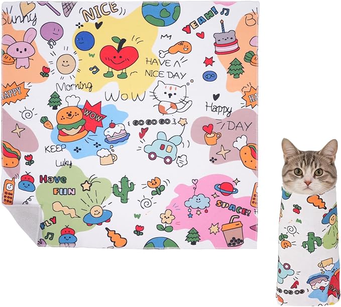 Cat Wrap for Cutting Nails，Cat Restraint for Nail Clipping，Cat Grooming Wrap for Cat Shower, Anti-Scratch Anti-Escape Multifunctional Pet Tool,21.7in
