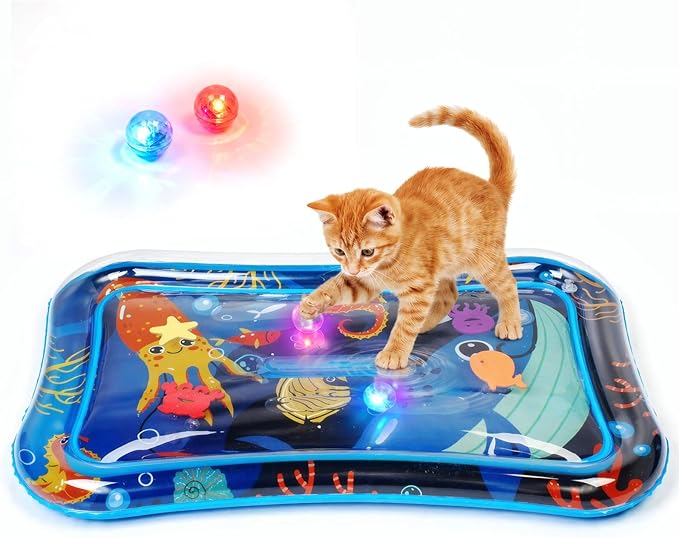 Thickened Cat Water Sensory Play Mat with 2 Attractive Balls, Cat Water Bed Toy for Cats Dogs Kittens Puppies Pets