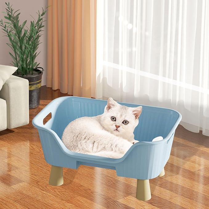 Pet Hammock Bed Furniture Comfortable Activity Center Easy Cleaning Lounge Washable Raised Cat Cot Cat Sleeping Nest for Cats, M Blue