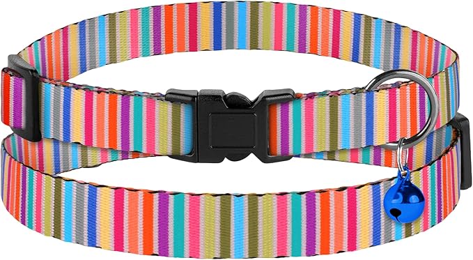 2 Pack Cat Collars with Bell - Breakaway Soft Collar for Girl & Boy Cats, Adjustable Safety Cute Kitten Collars – Comfortable Stylish Patterned Print Design Lightweight (Floral + Striped)