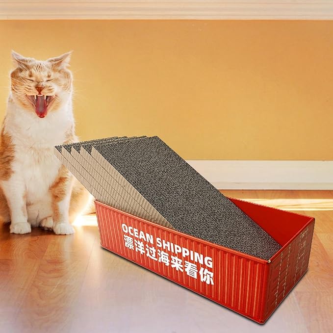 5X Cat Scratchers Cardboard Cat Scratching Corrugated Board Mat Interactive Cat Toy Lounge Couch Bed for Grinding Claws Furniture Protection, Red Box