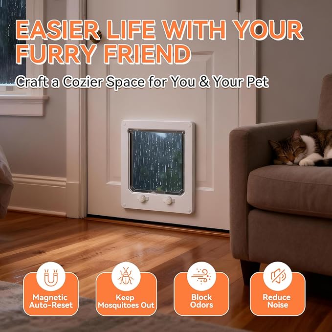 LIBBEPET Cat Door Interior Door, Indoor Cat Doors, Large Pet Doors for Cats Up to 18 lbs(Frame Size 9.3" x 10.6"), Upgraded 4 Way Locking Kitty Door for Interior & Exterior Doors, Easy to Install