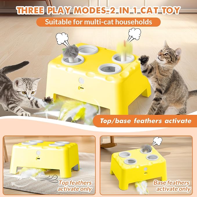 Wortade Interactive Cat Toys Rechargeable,Durable Hide and Seek Cat Toys, Automatic Electronic Feather Cat Toy, Cat Kitten Toy for Indoor Bored Adult Cats