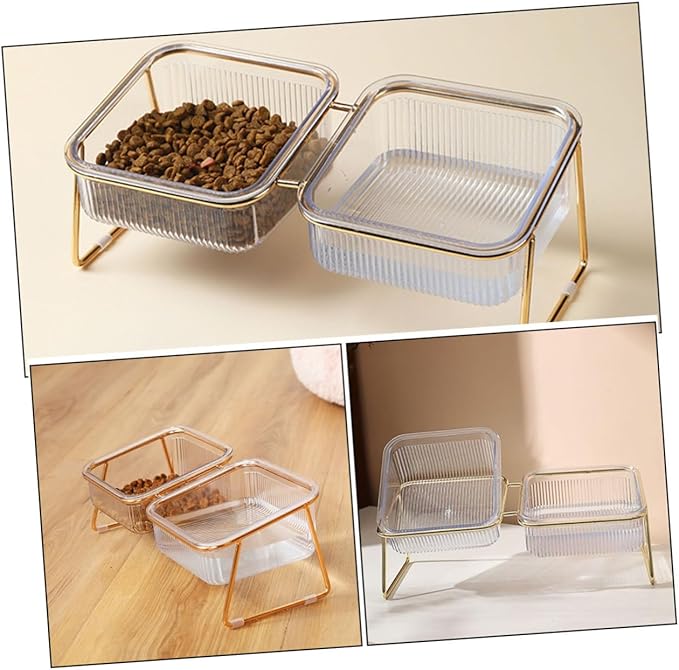 Elevated Cat Bowl with Iron Stand Abs Feeding and Water Feeder for Pets Stable Anti-tip Design Dual Bowls for Cats and Dogs Easy to pet Feeding Watering Station