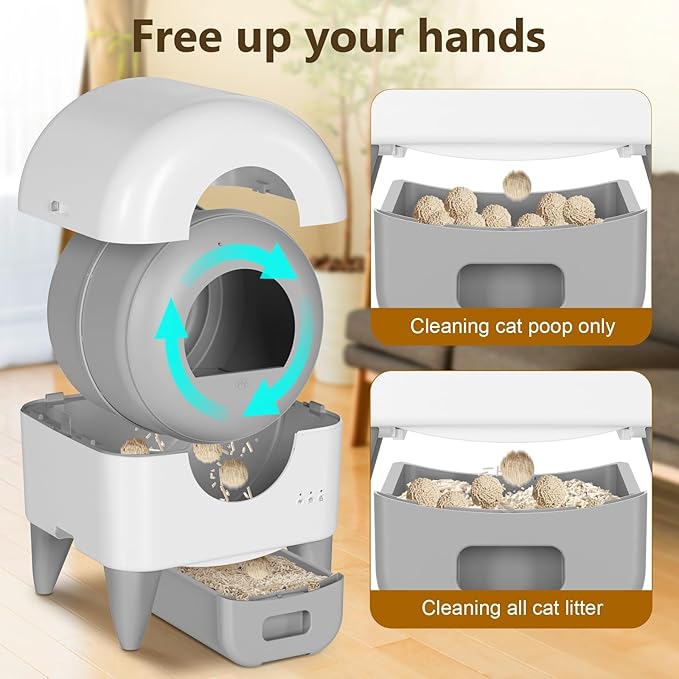 Fumoi Automatic Cat Litter Box Self Cleaning Litter Box Large Capacity for Multiple Cats, App Control with Safety Sensors, Removable Washable Liner,2 Rolls Garbage Bags,Grey