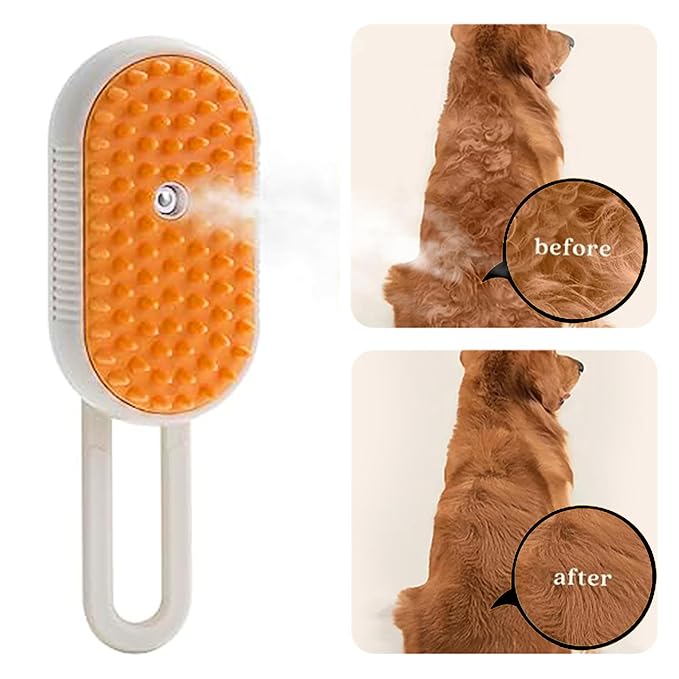 4 in 1 Cat Steam Brush, Pet Hair Cleaning Comb for Shedding & Grooming, Water Sprayer for Long & Short Haired Pets, Silicone Massage Brush for Cat & Dog, Tangled & Hair Loss Remover