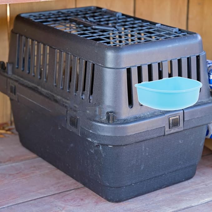 COLLBATH Hanging Plastic Puppy Feeding Bowl with Blue Clip, Small Dog and Cat Food Holder for Kennel and Travel, Portable Pet Bowl for Feeding and Watering
