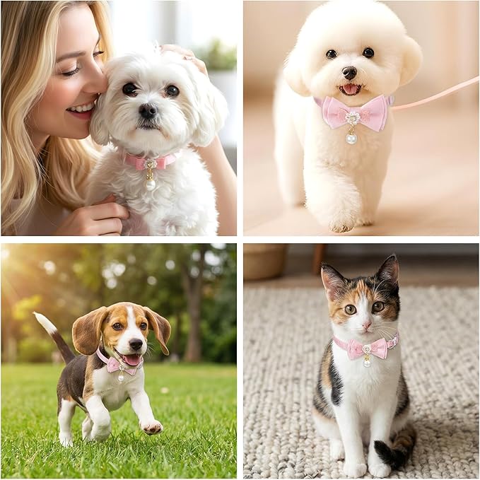 cobee 2 Pcs Breakaway Cat Collar, Adorable Cat Collar with Bowtie Bell Adjustable Kitten Collars Pink Cats Collars Breakaway SafetyCollar for Girl Cats