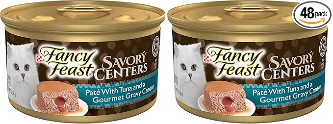 Fancy Feast Purina Savory Centers with Tuna Wet Cat Food Pate with Gourmet Gravy Center - 3 oz. Cans,(Pack of 48)