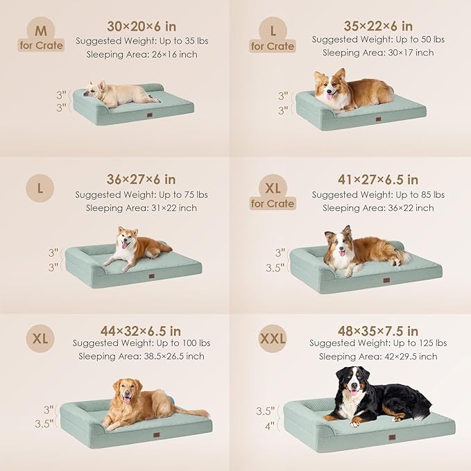 EHEYCIGA Orthopedic Dog Bed Medium Size Dogs, Memory Foam Dog Bed with Washable Removable Cover, Waterproof Pet Sofa Couch for Crate with Nonskid Bottom, 30x20x6, Greyish Green
