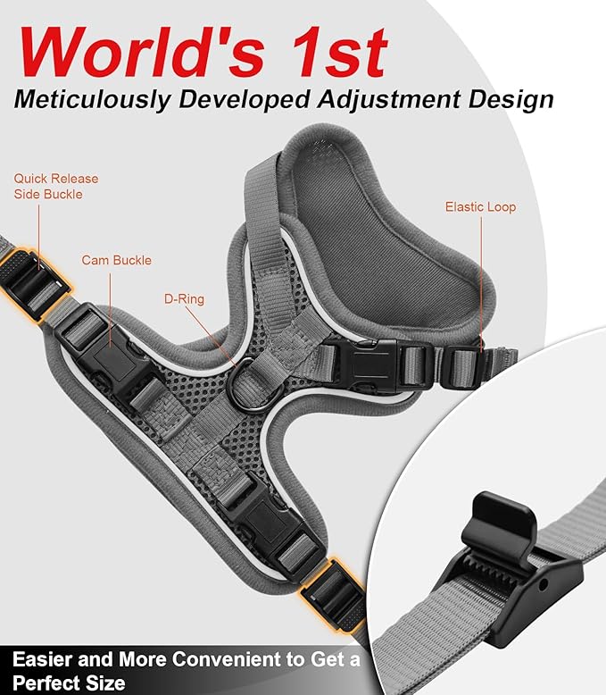 Cat Harness and Leash for Walking Escape Proof Soft Adjustable Cat Leash Breathable Comfortable Vest Easy to Wear Kitten Harness for Outdoor Travel (Grey, S (7-12lb))