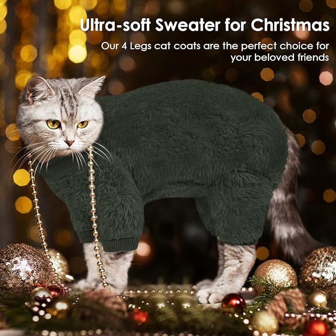 Sphynx Hairless Cat Sweater, Full Body Warm Fleece Sweaters with Sleeves for Cats, Soft Turtleneck Cat Clothes, Cozy Pullover Pajamas for Hairless Cats Devon, Donskoy, Army Green S