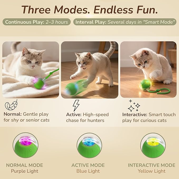 Smart Ball 2.0 - Automatic Cat Toy & Interactive Dog Toys for Small Dogs - Moving Cat Toy Ball for Indoor Cats - Motion Activated, Light Up, USB-C Rechargeable Pet Toy, 2 Speed Modes [Green]