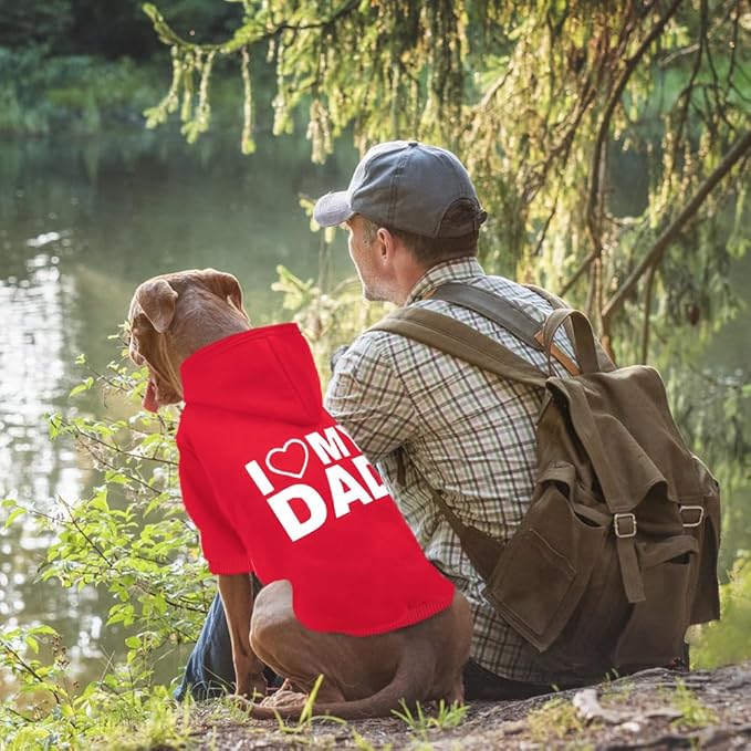 Dog Sweater Dog Hoodie Cold Weather Coat Hooded Sweatshirt for Puppies,Cats, Small Medium Large Dogs (Red(I Love My Dad), XX-Large)