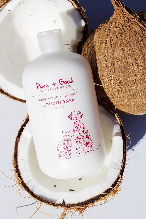 Pure + Good Dog & Cat Conditioner - Moisturizing Pet Conditioner, Made in The USA, Cruelty Free, 16 fl oz (Sandalwood + Coconut)