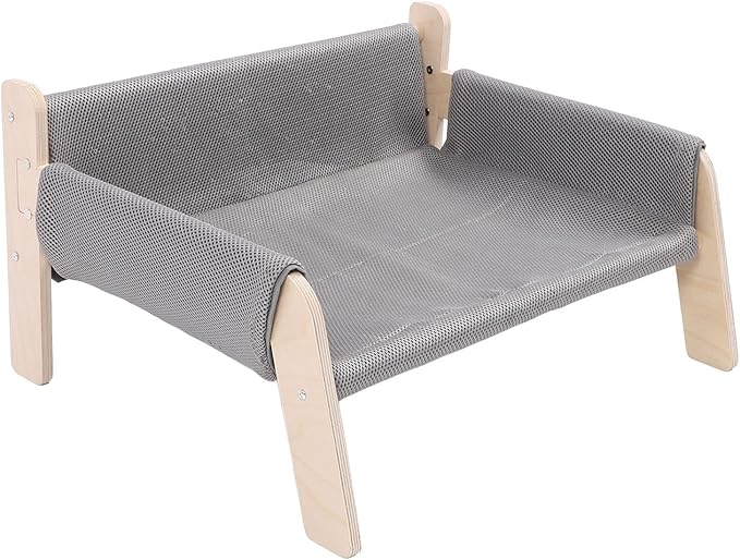 Cat Hammock, High Strength Pine Wood Minimalist Design Elevated Multifunctional Cat Furniture, Elevated Bed with for Cats Kittens and Puppies (Grey)