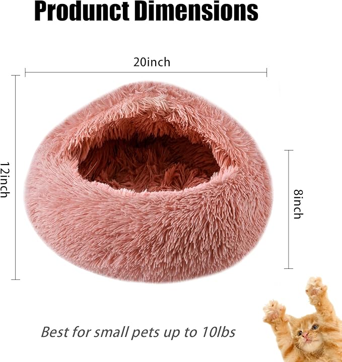 FORMYCATIE Cat Beds for Indoor Cats,Cat Cave for Puppy and Kitty,Calming Small Dog Bed for Small Dogs with Cover Cave,Cozy Warming Fluffy Washable Anti-Slip Pet Sleeping Bag(20 * 20inch,Leather Pink)