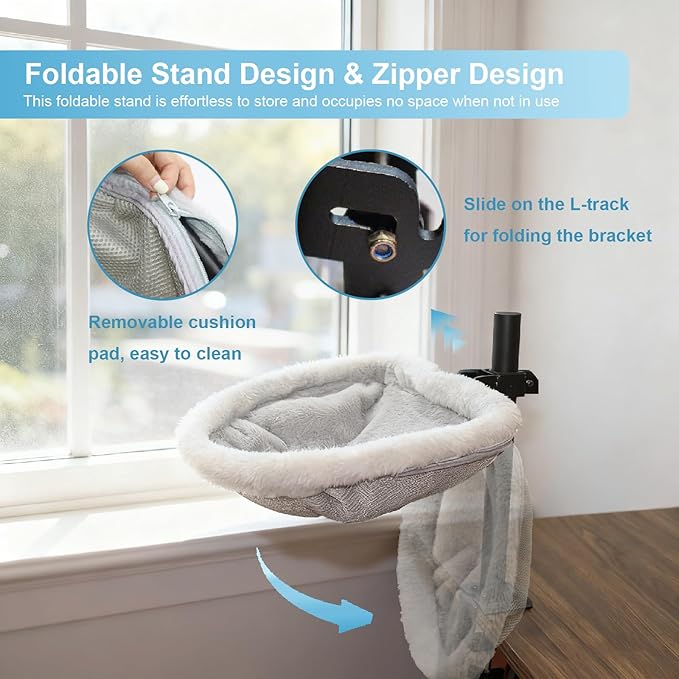 Cat Desk Bed - 360° Rotating Height Adjustable Cat Hammock for Desks & Tables, Soft Washable Dual-Sided Plush & Mesh Mat for Indoor Cats and Puppy, Supports Up to 45lbs, Suitable for Office Home Use