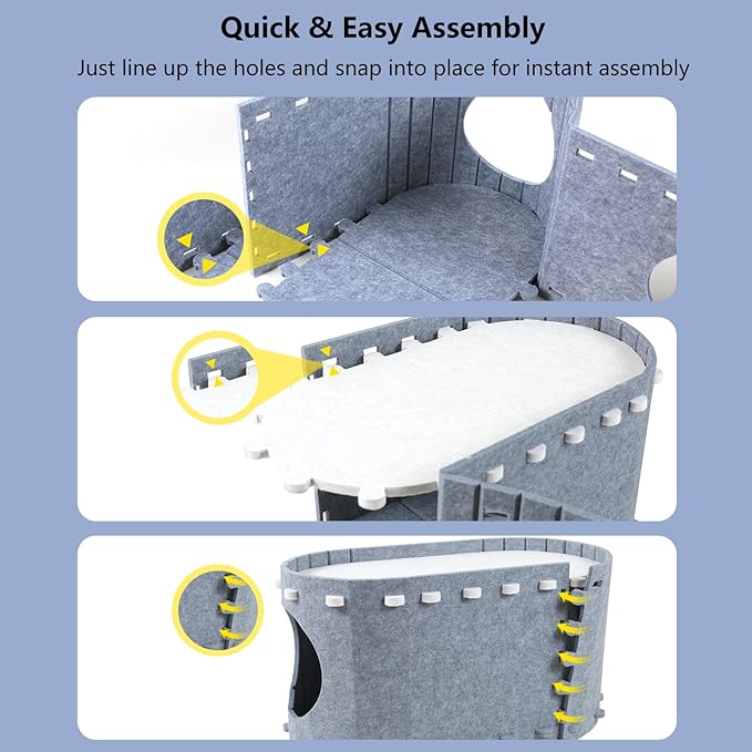 Cat Houses for Indoor Cats, Cozy Cat Beds for Indoor Cats,Cat Bed Cave, Felt Cat Cave Condo for Large Cats Up to 22 Lbs, Scratch Resistant Gray Hideaway (Grey, 22.5 * 12.9 * 11.8)