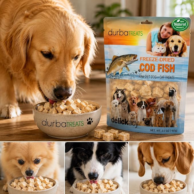 Freeze-Dried Cod Fish Dog & Cat Treats Single-Ingredient, Low-Calorie, Easily Digestible Snacks for All Life Stages & Pets with Food Sensitivities, Promote Healthy Skin/Coat (2 Ounce, COD Fish)