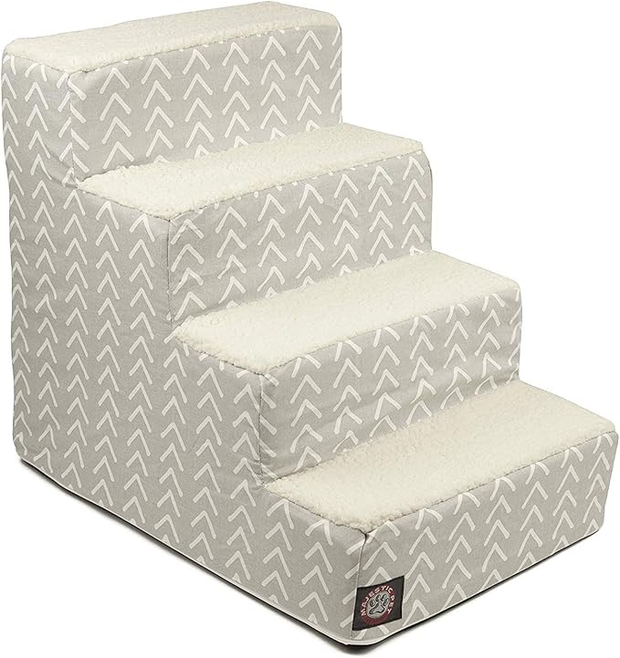 Majestic Pet 4 Step Portable Dog Stairs for Small Dogs to get on Bed Supports 250 lbs or Less – Dog Steps for High Bed with Machine Washable Cover –Pet Stairs for Cats Boho Arrow Light Gray