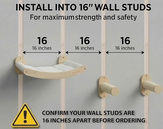 Cat Wall Shelf Bed Hammock with Sisal Stairs Set, Easy Install | 16 inch Stud Design | Holds up to 33 lbs | Indoor Shelf Lounge with Safety Bar Designed in USA