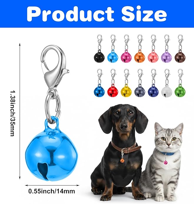 14 Pack Cat Collar Bells Only, Cat Bells for Collar with Keychain, Loud & Lightweight for Puppy, Kitten & Small Pets