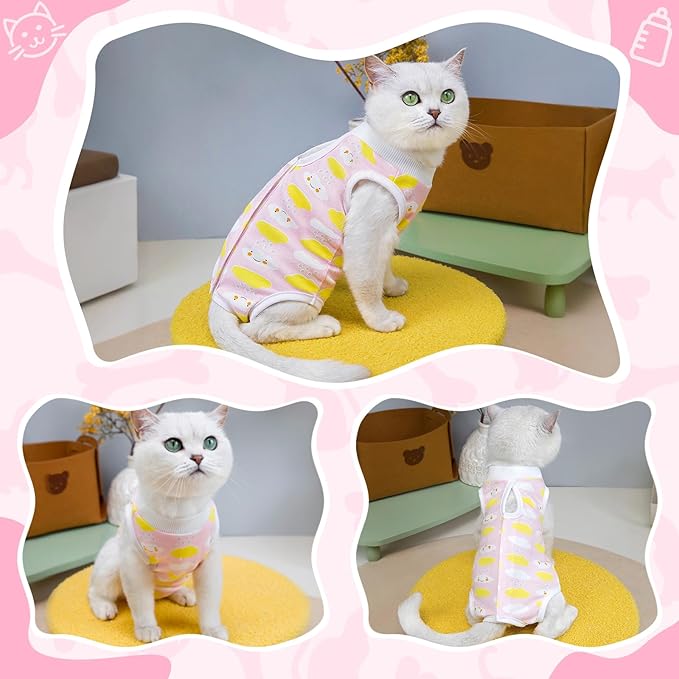 Coppthinktu Cat Recovery Suit Female Cats Onesie for Cats, Breathable Cat Surgery Suit for Surgical Abdominal Wounds Skin Diseases, Cute Kitten Spay Recovery Suit E-Collar Alternative Anti Licking