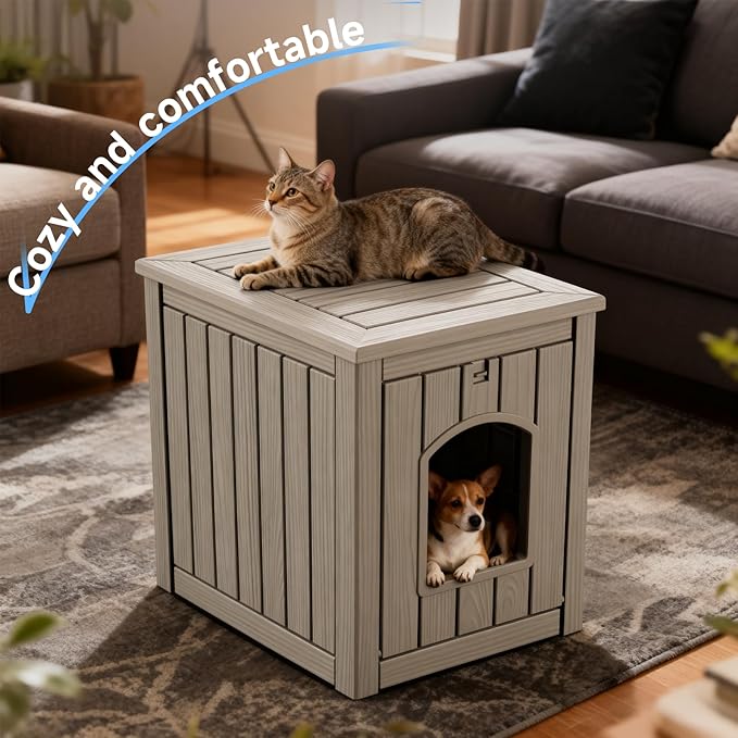 DRATO Outdoor Cat House - Weatherproof Resin Cat Igloo Shelter, Durable & Insulated, Easy Assembly Cat House for Garden, Patio, Backyard Use (Gray, 18.46 * 23.62 * 21.42)
