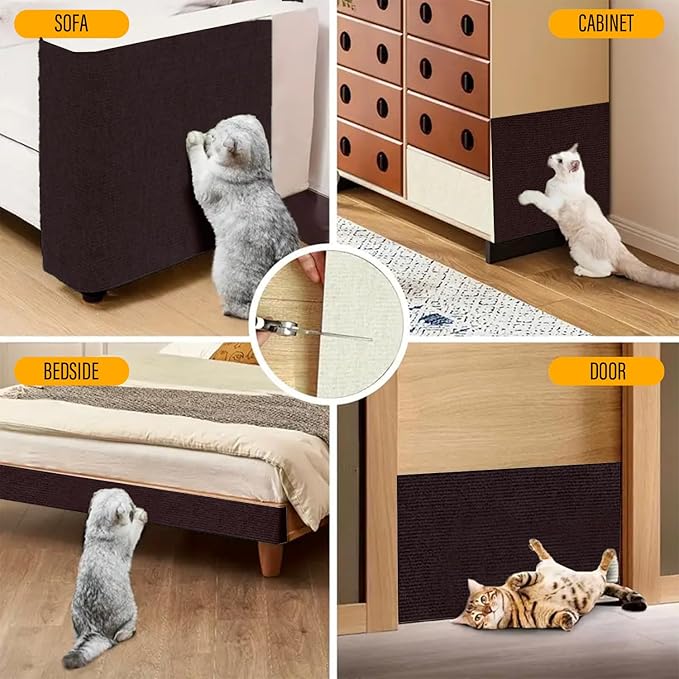 YONGJOY Cat Scratch Couch Furniture Protector, Adhesive Cat Scratch Pad Deterrent for Furniture, DIY Climbing Scratcher for Indoor Cats (Brown, 78.7x15.8 in)