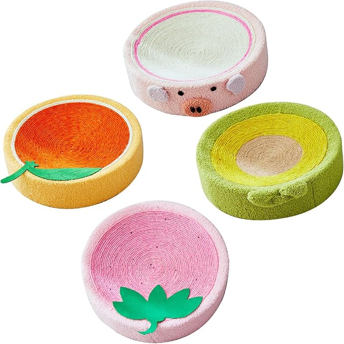 Cat Scratcher Bed Round Sisal Cat Scratcher Cardboard Cat Scratcher Lounge Bed Cat Scratcher Bowl Nest with Cartoon Pattern for Couch Carpets Sofas Protector (Pig)