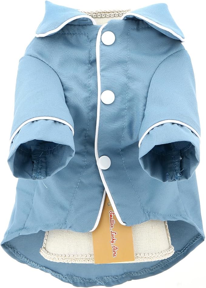 SMALLLEE_LUCKY_STORE Dog Pajamas for Small Medium Dogs Cats Soft Pet Sleepwear Shirts Comfortable Lapel Pjs Loungewear Clothes Bulldog Chihuahua Yorkie Two-Legged Outfit, Blue, XS